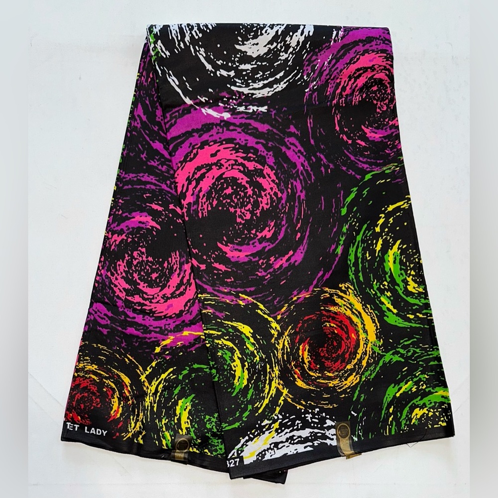 African Fabric/ Ankara - Purple, Green, Black, Yellow 'Forces of Nature' 6 YARDS